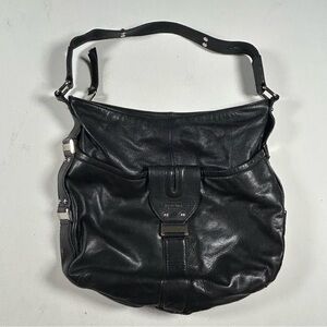 Perlina New York Women black leather shoulder Hobo bag